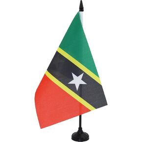 AZ FLAG Saint Kitts and Nevis Table Flag 5'' x 8'' - Nevisian Desk Flag 21 x 14 cm - Black Plastic Stick and Base