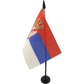 AZ FLAG Serbia Table Flag 4'' x 6'' - Serbian Desk Flag 15 x 10 cm - Black Plastic Stick and Base