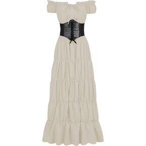 Colorful House Wome Medieval Dress Short Sleeve Renaissance Pirate Ren Faire Costume with Corset