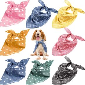 8 Pieces Dog Bandanas Plaid Polka Dots Dog Triangle Scarf Soft Washable Dog Kerchief Adjustable Pet Bib Accessories for Small Medium Large Dogs Puppies Cats Pets, 8 Count (Pack of 1)
