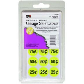 Charles Leonard Garage Sale Price Labels, Blank and Pre Priced Round Self Adhesive Stickers, 3/4 Inch Diameter, Yellow, 306/Box (72290)
