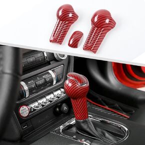 Compatible with Ford Mustang 2015-2023, 3PCS Gear Shift Knob Overlay Cover Interior Trim Kits (Carbon Fiber)