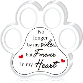 PETCEE Dog Sympathy Gift Acrylic Pet Memorial Gifts Paw Shaped Loss of Dog Sympathy Gift with Cardstock and Keepsake Box Transparent Acrylic Paw Shaped Dog Memorial Desk Decor for Loss of Dog