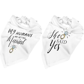 2 Pack Engagement Gift,My Humans are Getting Married,She Said Yes Dog Bandana,Wedding Photo Props Accessories,Engagement Announcement, Gift for Dog Lover Owner (White)
