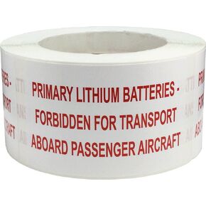 Primary Lithium Batteries Forbidden for Transport Aboard Passenger Aircraft Labels 2.5 x 4 Inch Rectangle 500 Adhesive Stickers