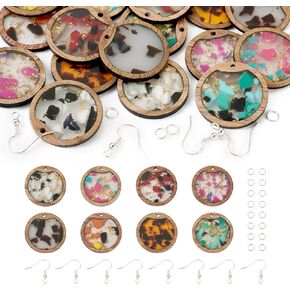 Magibeads 16pcs Resin Wooden Earring Pendants Rectangle Vintage Wood Dangle Earring Charms Blank with Gold Foil Earring Kits with Jump Rings Earring Hooks