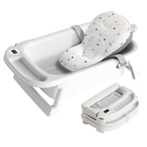 Foldable Baby Bath Tub for Toddlers and Babies, Portable Baby Bathtub with Drainage Hole and Carry Handle (Blue)