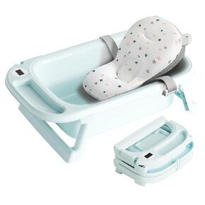 Foldable Baby Bath Tub for Toddlers and Babies, Portable Baby Bathtub with Drainage Hole and Carry Handle (Blue)