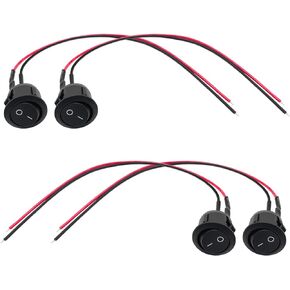 4 PCS On Off Round Rocker Switches, Snap-in 12V DC Mini Circle Toggle Switch, 2 Pin SPST AC 6A/250V 10A/125V Rocker Switch with Wires, KCD1 Car Accessories for Boat Automotive RV