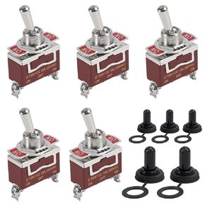 5pcs Waterproof Toggle Switch ON Off ON 12V DC 3 Pin 3 Position SPDT 12 Volt DC 30A Heavy Duty 3 Way Toggle Switch with Boot Cap Cover for Car Auto Truck Marine Boat