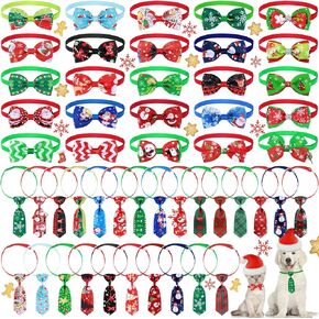 Saintrygo 50 Pcs Summer Spring Dog Bow Ties Collars Bulk Includes 25 Dog Neckties and 25 Puppy Bowties Adjustable Puppy Bowties Neckties Collars for Small Medium Large Cats Pet