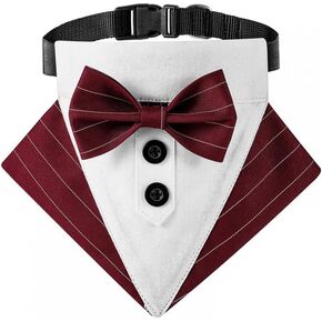 Dog Bowtie Bandana, Adjustable Formal Dog Tuxedo Collar with Bow Tie Pet Bowtie Collar for Boy Dog Wedding Grooming Birthday Party