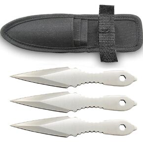 Fixed Game Training Stainless Steel Throwers , Silver 3pcs w/Sheath