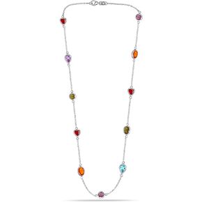 LeCalla Flaunt 925 Sterling Silver Created Multi-Gem Station Necklace for Women