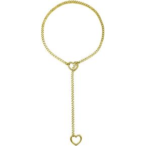 Heart O-ring Slip Chain Necklace For Women Punk Rock Stainless Steel Y-Necklace Handmade Gothic Cuban Necklace Jewelry Adjustable Lariat Y-Necklace