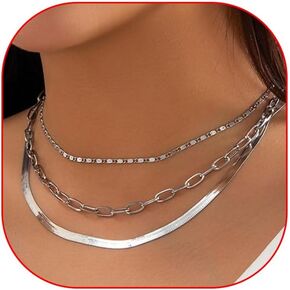 FUTIMELY 3Pcs Layered Chain Choker Necklaces for Women Teen Girls,14K Gold Snake Herringbone Paperclip Chain Necklace Party Prom Adjustable Jewelry Gifts