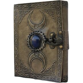 Celtic Leather Grimorie Journal, Triple Moon charcoal Blank Spell Witch Journal, Book Of Shadows Wiccan Pagan Journal Daily Clasp Lock, Third Eye Lapiz Blue Stone Journal, Handmade Unlined Leather