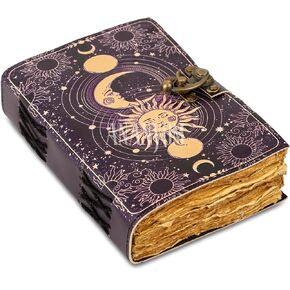 Leather Sketchbook, Great Gift (7 x 5 Inch) for Men & Women - Sun & Moon Vintage Leather Journal: Antique Handmade Deckle Edge Vintage Paper, 200 Pages, Drawing Journal, Printed Leather Journa