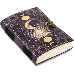 Leather Sketchbook, Great Gift (7 x 5 Inch) for Men & Women - Sun & Moon Vintage Leather Journal: Antique Handmade Deckle Edge Vintage Paper, 200 Pages, Drawing Journal, Printed Leather Journa
