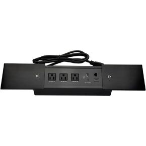 Brush Connectivity Box Conference Table Power Box with 3 Power Socket+ 1 USB-A and Type C Charger+1 CAT6+ 1 USB-C Data(Black) (Flip up)