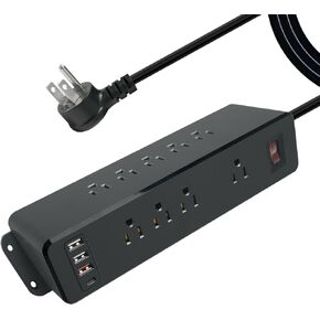 9 Outlets Wall Mount Power Strip with USB C HdcTek Double Side Outlet Extender Fast Charge USB-A Ports & 1 PD USB-C Port Flat Plug Mountable Desk Charging Station for Office Home Dorm (Black)
