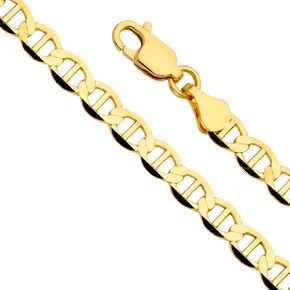 14k Yellow Gold Men's 6.5mm Flat Mariner Chain Bracelet - 8"