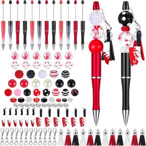 Teling 12 Pcs Beadable Pens Plastic Black Ink Ballpoint Pen with Assorted Spacer Beads Silicone Beads and Tassels and 12 Pcs Lobster Clasps for Office School DIY (Butterfly)