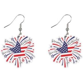 4th of July Independence Day Star American Flag Earrings for Women Guitar Love Heart Wine Bottle Hat Shape Acrylic Earrings Patriotic Jewelry Accessories