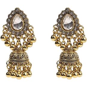 Jhumkas Indian Earrings for Women Girls Jhumka Rhinestone Dangle Earrings Ethnic Bell Tassel Earrings Jhumki Beaded Balls Drop Oxidized Bohemian Earrings Boho Traditional Bollywood Jewelry Gift