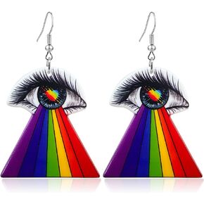 Rainbow Earrings Disco Ball Earrings Acrylic Pride Earrings Evil eyes Rainbow Dangle Earrings for Women Girls