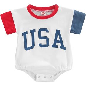 Twopumpkin Baby 4th of July Outfit Boy Girl Newborn Infant Toddler USA T Shirts Oversized Romper Onesie Cute Clothes