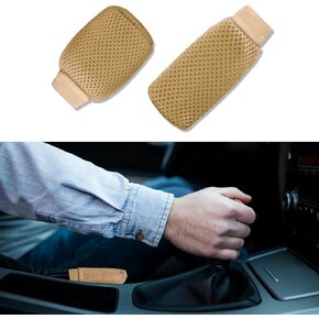 2 Pcs Car Gear Shift Knob Cover & Car Handbrake Cover, Anti-Slip Breathable Comfortable Handbrake Gear Shift Protector, Car Interior Accessories Universal for Most Car (Black)