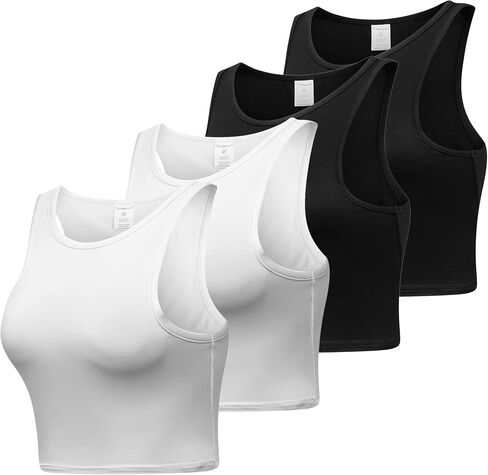 Women’s 4 Pieces Basic Crop Tank Tops Crew Neck Sleeveless Sports Crop Tops in Saudi Arabia