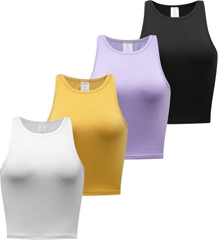 Women’s 4 Pieces Basic Crop Tank Tops Crew Neck Sleeveless Sports Crop Tops in Saudi Arabia