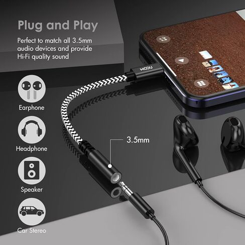 محول Lightning إلى 3.5 ملم [معتمد من Apple MFi] محول مقبس سماعة رأس iPhone كابل صوت Lightning إلى 3.5 ملم لهاتف iPhone 14/14 Pro/13/13 Pro/13 Pro Max/12/12 Pro/12 Pro Max/11/11 Pro/ اكس/اكس ار/اكس اس/ in Kuwait