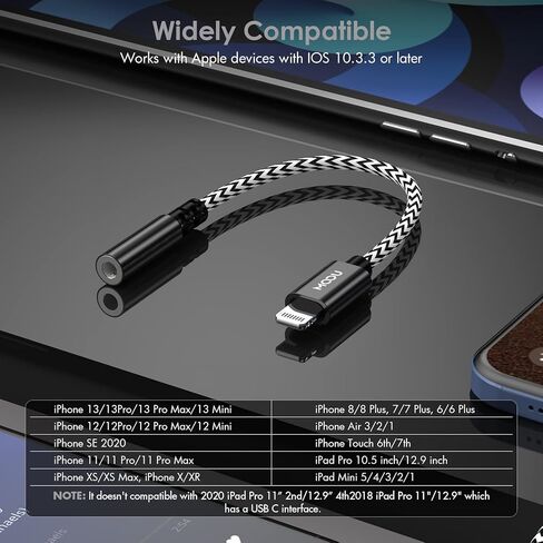 محول Lightning إلى 3.5 ملم [معتمد من Apple MFi] محول مقبس سماعة رأس iPhone كابل صوت Lightning إلى 3.5 ملم لهاتف iPhone 14/14 Pro/13/13 Pro/13 Pro Max/12/12 Pro/12 Pro Max/11/11 Pro/ اكس/اكس ار/اكس اس/ in Kuwait