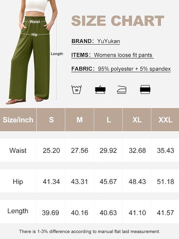 Wide Leg Pants for Women Loose Fit Casual Lounge Smocked Elastic Waisted Flowy Palazzo Pants for Women with Pockets in Saudi Arabia