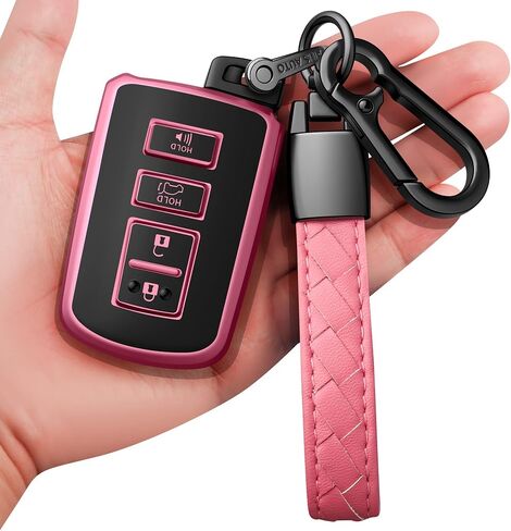 Sindeda for Toyota Key fob Cover with Leather Keychain,Soft TPU Full Cover Protection Key Case for Toyota Corolla, Camry, Avalon, Rav 4, Highlander Key Fob Shell (Blue)… in Saudi Arabia
