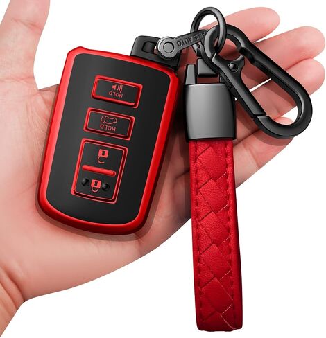 Sindeda for Toyota Key fob Cover with Leather Keychain,Soft TPU Full Cover Protection Key Case for Toyota Corolla, Camry, Avalon, Rav 4, Highlander Key Fob Shell (Blue)… in Saudi Arabia