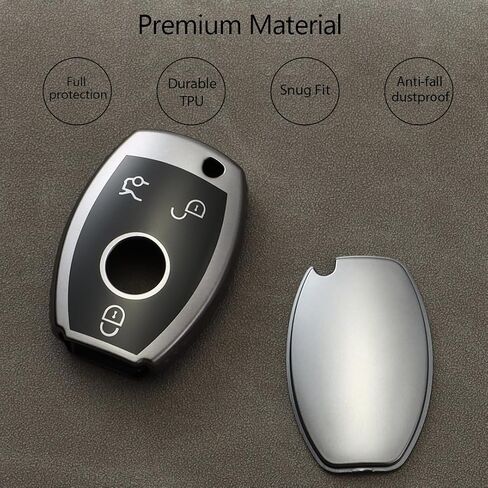 Lcyam Soft Car Key Fob Cover Case Metallic Grey Fits for Mercedes Benz C E M S CLS CLK GLK GLC G Class CLA GLK350 GLA250 C300 AMG GLC300 in Saudi Arabia