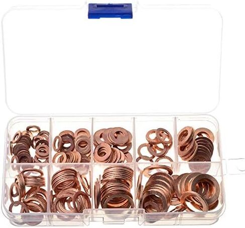 110 pcs 6 Kinds Copper Washers Set with Case 1/4" 5/16" 3/8" 7/16" 1/2" Gasket Sealing Ring Assortment Kit in Saudi Arabia