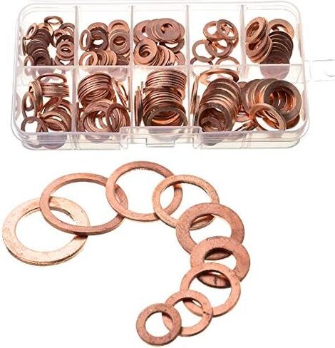110 pcs 6 Kinds Copper Washers Set with Case 1/4" 5/16" 3/8" 7/16" 1/2" Gasket Sealing Ring Assortment Kit in Saudi Arabia