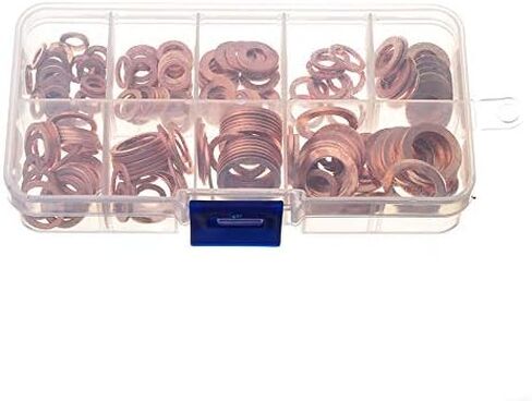 110 pcs 6 Kinds Copper Washers Set with Case 1/4" 5/16" 3/8" 7/16" 1/2" Gasket Sealing Ring Assortment Kit in Saudi Arabia