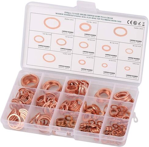 110 pcs 6 Kinds Copper Washers Set with Case 1/4" 5/16" 3/8" 7/16" 1/2" Gasket Sealing Ring Assortment Kit in Saudi Arabia
