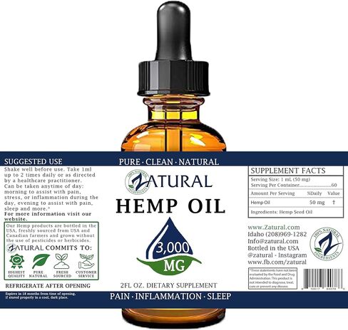 2000 ملغ من قطرات زيت القنب الزاتورال: زيت بذور القنب | غني بأوميجا 3 و6 (2000 مجم طبيعي) in Kuwait