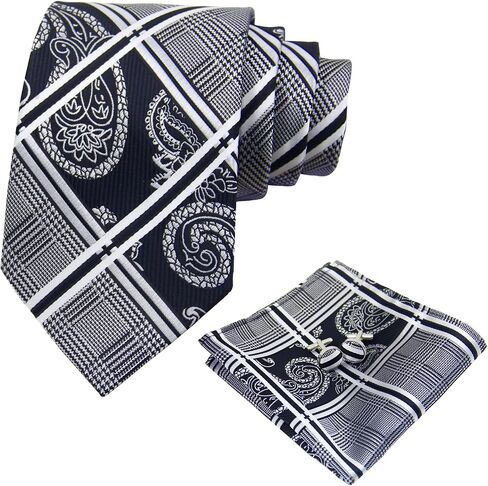 Men's Tie Sets, Plaid Mens Ties and Pocket Square Sets with Cufflinks/Tie Bar, Neckties for Wedding Business in Saudi Arabia