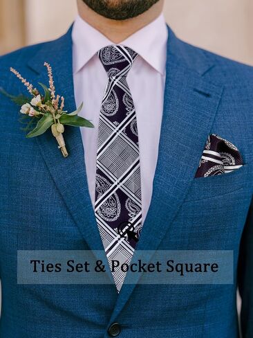Men's Tie Sets, Plaid Mens Ties and Pocket Square Sets with Cufflinks/Tie Bar, Neckties for Wedding Business in Saudi Arabia