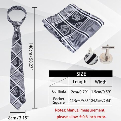 Men's Tie Sets, Plaid Mens Ties and Pocket Square Sets with Cufflinks/Tie Bar, Neckties for Wedding Business in Saudi Arabia