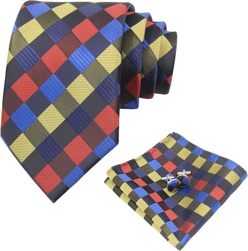 Men's Tie Sets, Plaid Mens Ties and Pocket Square Sets with Cufflinks/Tie Bar, Neckties for Wedding Business in Saudi Arabia