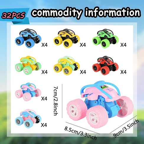 JaLyKa 32 Pcs Trucks Toy Car Friction Powered Pull Back Vehicles Cars Mini 360 Degree Rotation 4 Wheels Drive Car Toy Set,Teenager Stunt Toy Classroom Reward Toy Set (First Edition) in Saudi Arabia
